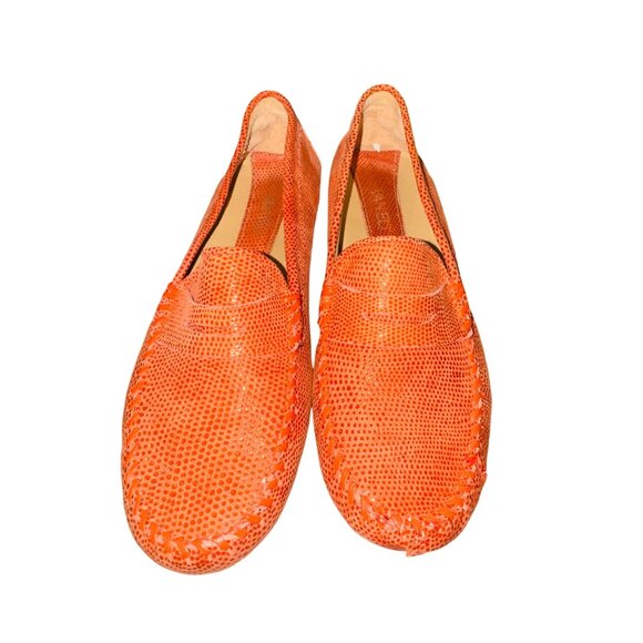 Vaneli Orange Snake Skin Textured Slip-On Driver Loafer 7.5 Leather Casual Shoes - Picture 2 of 13